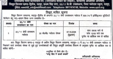 रुद्रपुर में बुधवार को बिजली आपूर्ति रहेगी बाधित, यूपीसीएल ने जारी की सूचना